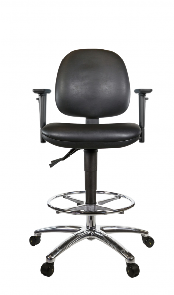ESD Vinyl Draughtsman Chair | Medium Back | Adjustable Arms | Braked Castors | Black | C-Tech
