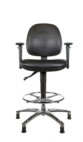 ESD Vinyl Draughtsman Chair | Medium Back | Adjustable Arms | Glides | Black | C-Tech