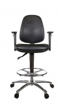 ESD Vinyl Draughtsman Chair | High Back | Adjustable Arms | Braked Castors | Black | C-Tech