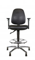 ESD Vinyl Draughtsman Chair | High Back | Adjustable Arms | Glides | Black | C-Tech