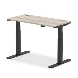 Sit-Stand Desk | 1200 x 600mm | Black Legs | Grey Oak Top | Cable Ports | Air