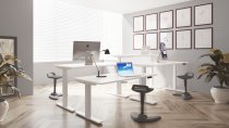 Sit-Stand Desk | 1200 x 600mm | White Legs | Grey Oak Top | Cable Ports | Air