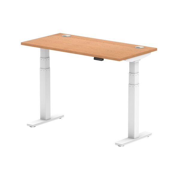 Sit-Stand Desk | 1200 x 600mm | White Legs | Oak Top | Cable Ports | Air