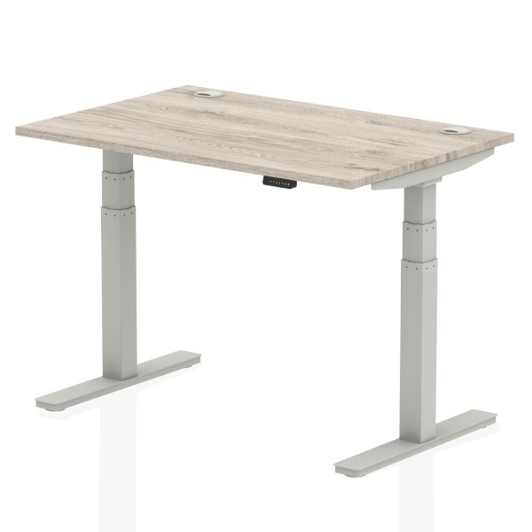 Sit-Stand Desk | 1200 x 800mm | White Legs | Grey Oak Top | Cable Ports | Air