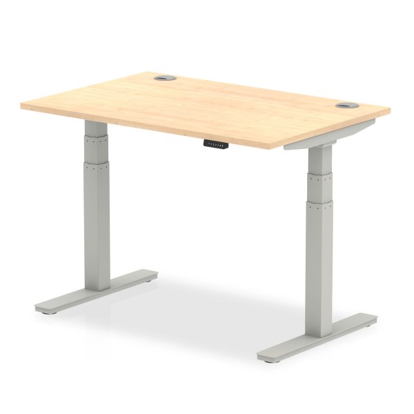 Sit-Stand Desk | 1200 x 800mm | Silver Legs | Maple Top | Cable Ports | Air