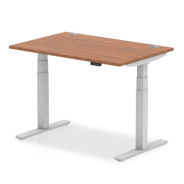 Sit-Stand Desk | 1200 x 800mm | Silver Legs | Walnut Top | Cable Ports | Air