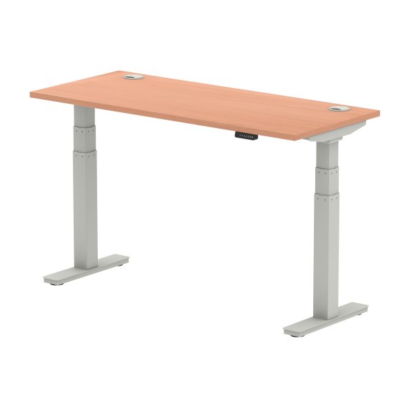 Sit-Stand Desk | 1400 x 600mm | Silver Legs | Beech Top | Cable Ports | Air