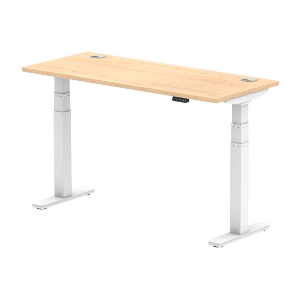 Sit-Stand Desk | 1400 x 600mm | White Legs | Maple Top | Cable Ports | Air