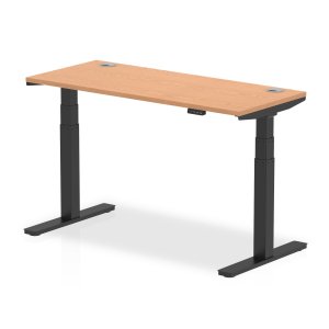Sit-Stand Desk | 1400 x 600mm | Black Legs | Oak Top | Cable Ports | Air