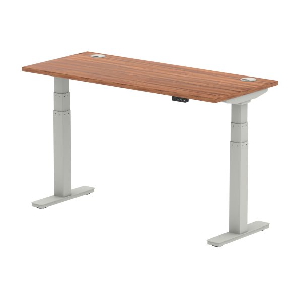 Sit-Stand Desk | 1400 x 600mm | Silver Legs | Walnut Top | Cable Ports | Air