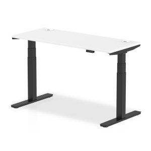 Sit-Stand Desk | 1400 x 600mm | Black Legs | White Top | Cable Ports | Air