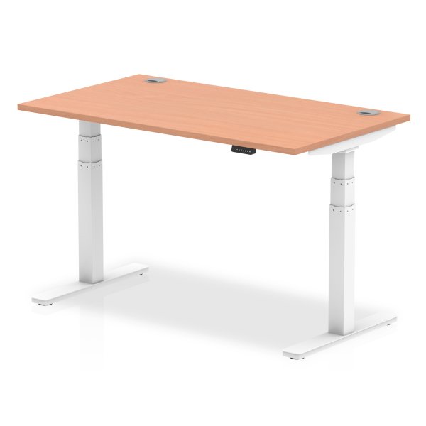 Sit-Stand Desk | 1400 x 800mm | White Legs | Beech Top | Cable Ports | Air
