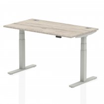 Sit-Stand Desk | 1400 x 800mm | Silver Legs | Grey Oak Top | Cable Ports | Air