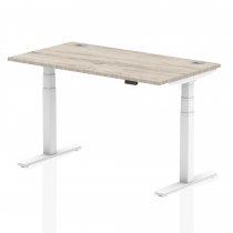 Sit-Stand Desk | 1400 x 800mm | White Legs | Grey Oak Top | Cable Ports | Air