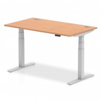 Sit-Stand Desk | 1400 x 800mm | Silver Legs | Oak Top | Cable Ports | Air