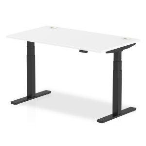 Sit-Stand Desk | 1400 x 800mm | Black Legs | White Top | Cable Ports | Air