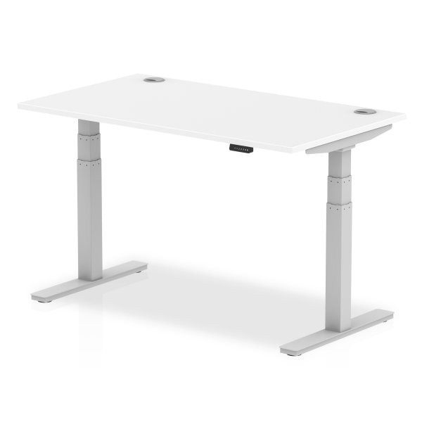 Sit-Stand Desk | 1400 x 800mm | Silver Legs | White Top | Cable Ports | Air