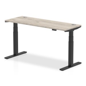 Sit-Stand Desk | 1600 x 600mm | Black Legs | Grey Oak Top | Cable Ports | Air