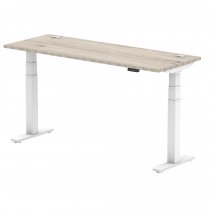 Sit-Stand Desk | 1600 x 600mm | White Legs | Grey Oak Top | Cable Ports | Air