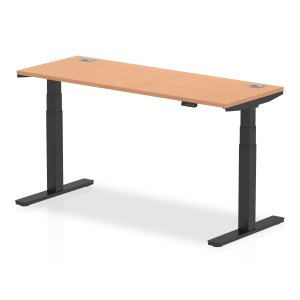Sit-Stand Desk | 1600 x 600mm | Black Legs | Oak Top | Cable Ports | Air