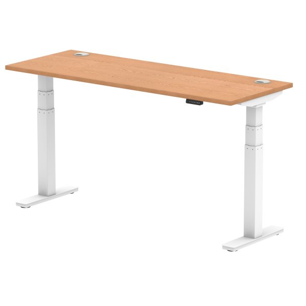 Sit-Stand Desk | 1600 x 600mm | White Legs | Oak Top | Cable Ports | Air