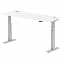 Sit-Stand Desk | 1600 x 600mm | Silver Legs | White Top | Cable Ports | Air