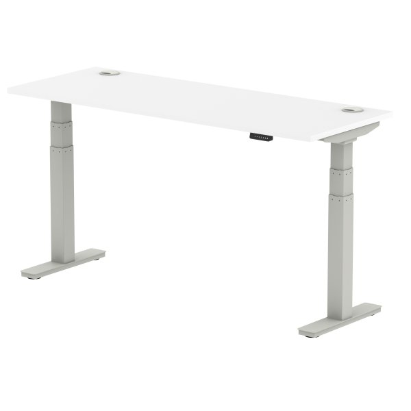 Sit-Stand Desk | 1600 x 600mm | Silver Legs | White Top | Cable Ports | Air