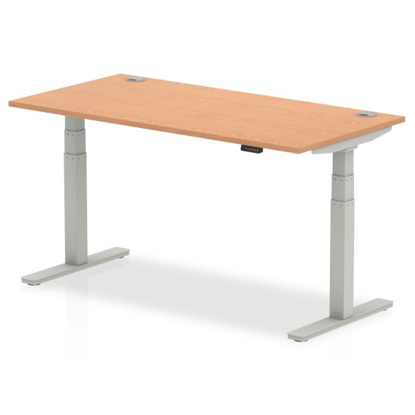 Sit-Stand Desk | 1600 x 800mm | Silver Legs | Oak Top | Cable Ports | Air