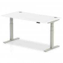 Sit-Stand Desk | 1600 x 800mm | Silver Legs | White Top | Cable Ports | Air