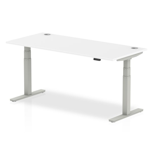 Sit-Stand Desk | 1800 x 800mm | Silver Legs | White Top | Cable Ports | Air