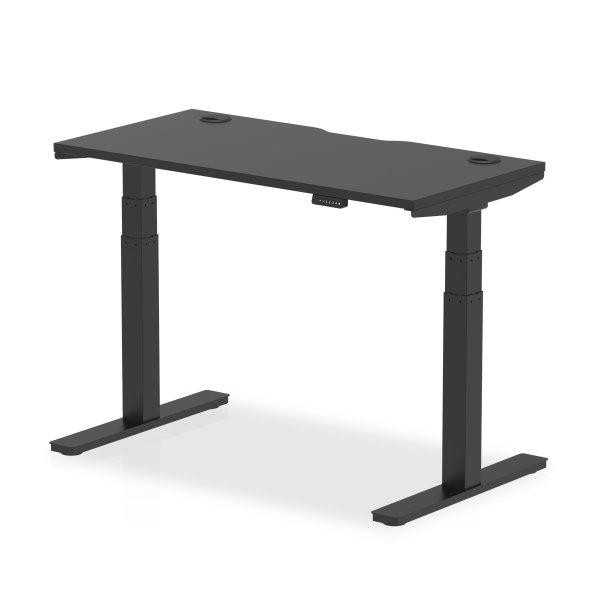 Sit-Stand Desk | 1200 x 600mm | Black Legs | Black Top | Cable Ports | Air Black Series