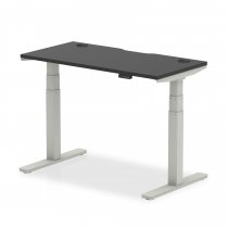 Sit-Stand Desk | 1200 x 600mm | Silver Legs | Black Top | Cable Ports | Air Black Series