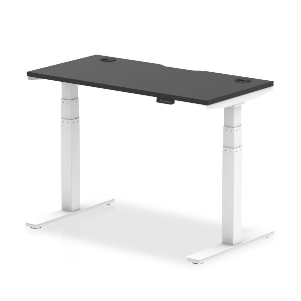 Sit-Stand Desk | 1200 x 600mm | White Legs | Black Top | Cable Ports | Air Black Series