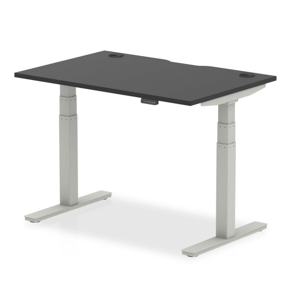 Sit-Stand Desk | 1200 x 800mm | Silver Legs | Black Top | Cable Ports | Air Black Series
