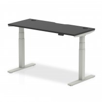 Sit-Stand Desk | 1400 x 600mm | Silver Legs | Black Top | Cable Ports | Air Black Series