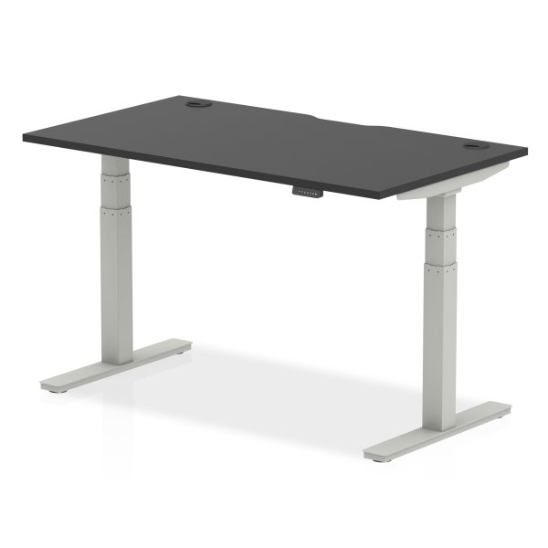 Sit-Stand Desk | 1400 x 800mm | Silver Legs | Black Top | Cable Ports | Air Black Series