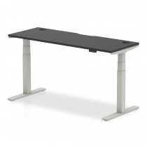 Sit-Stand Desk | 1600 x 600mm | Silver Legs | Black Top | Cable Ports | Air Black Series
