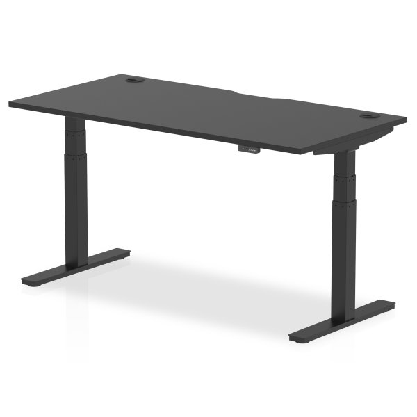 Sit-Stand Desk | 1600 x 800mm | Black Legs | Black Top | Cable Ports | Air Black Series