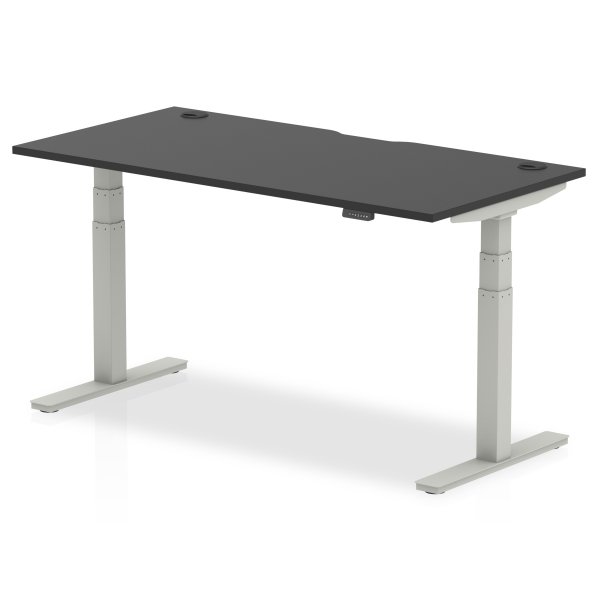 Sit-Stand Desk | 1600 x 800mm | Silver Legs | Black Top | Cable Ports | Air Black Series