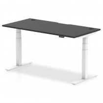 Sit-Stand Desk | 1600 x 800mm | White Legs | Black Top | Cable Ports | Air Black Series
