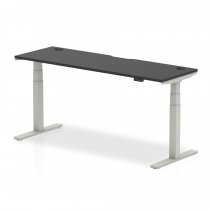 Sit-Stand Desk | 1800 x 600mm | Silver Legs | Black Top | Cable Ports | Air Black Series