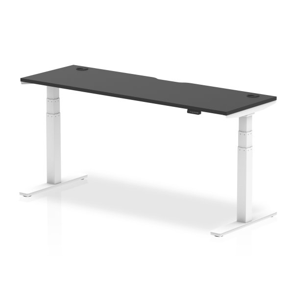 Sit-Stand Desk | 1800 x 600mm | White Legs | Black Top | Cable Ports | Air Black Series