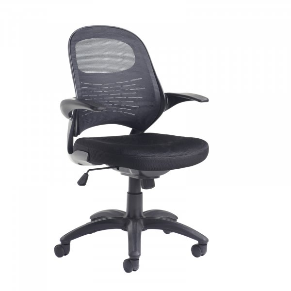 Mesh Back Task Chair | Folding Arms | Black | Orion