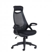 Mesh Back Manager Chair | Padded Folding Arms | Headrest | Black | Tuscan