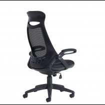 Mesh Back Manager Chair | Padded Folding Arms | Headrest | Black | Tuscan