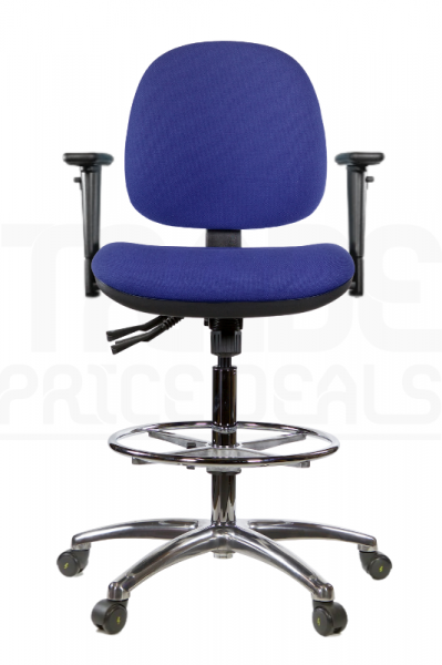 ESD Draughtsman Chair | Chrome Footrest | Medium Back | Adjustable Arms | Static Seat | Braked Castors | Cobalt Blue | E-Tech