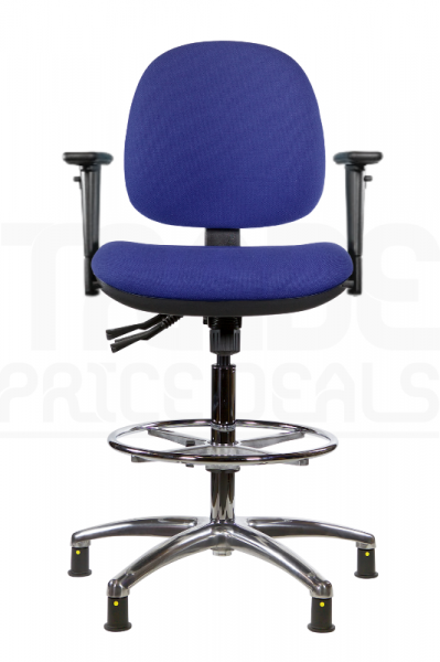 ESD Draughtsman Chair | Chrome Footrest | Medium Back | Adjustable Arms | Independent Seat Tilt | Glides | Cobalt Blue | E-Tech