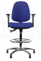 ESD Draughtsman Chair | Chrome Footrest | High Back | Adjustable Arms | Static Seat | Glides | Cobalt Blue | E-Tech