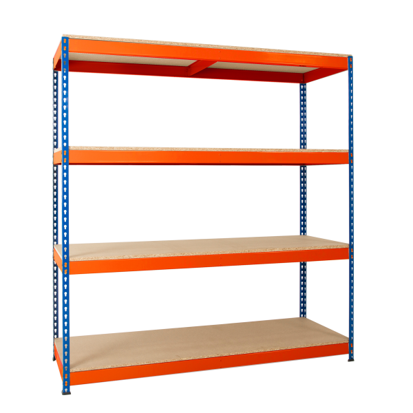 Heavy Duty Racking | 1830h x 1525w x 610d mm | Chipboard Shelves | 500kg Max Weight per Shelf | 4 Levels | Blue & Orange | TradeMax UHD
