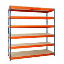 Heavy Duty Racking | 1830h x 1220w x 457d mm | Chipboard Shelves | 550kg Max Weight per Shelf | 6 Levels | Blue & Orange | TradeMax UHD